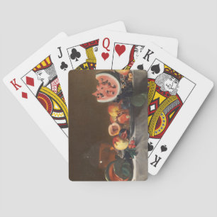 Still life with watermelons and carafe playing cards