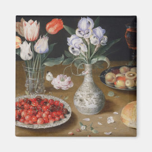 Still Lilies,Tulips, Cherries and Strawberries Magnet