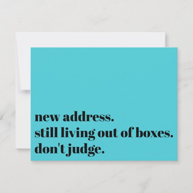 Still Living w/ Boxes, Don't Judge Turquoise Card (Front)