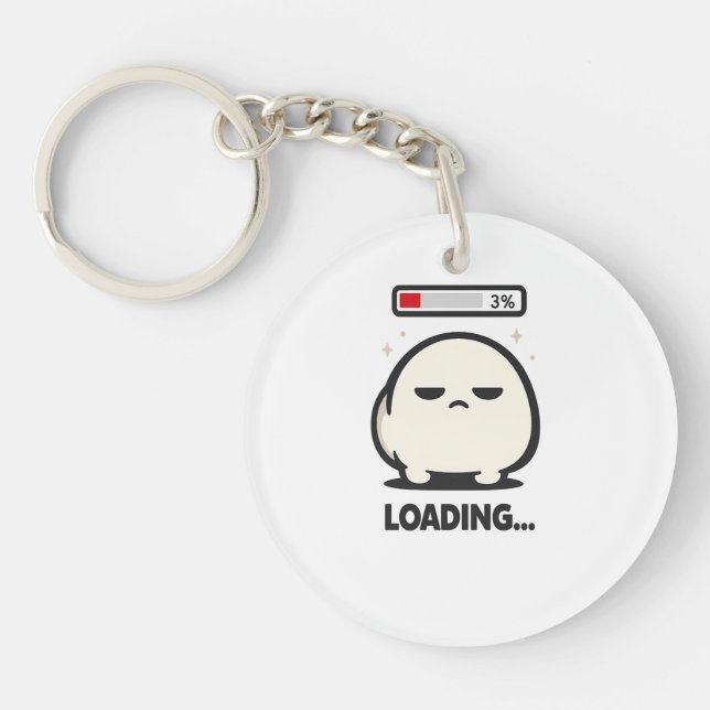 Still Loading 3% - Cute Tired Character Funny Art Key Ring (Front)