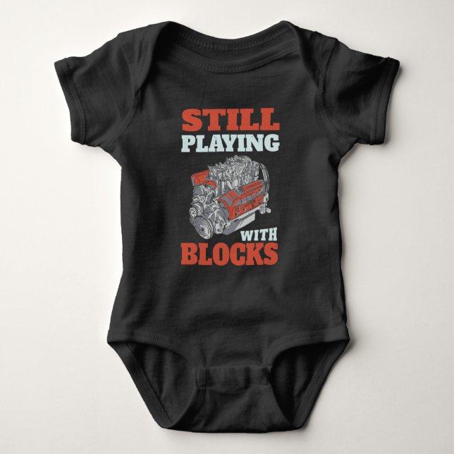 Still playing with blocks Mechanics Baby Bodysuit (Front)