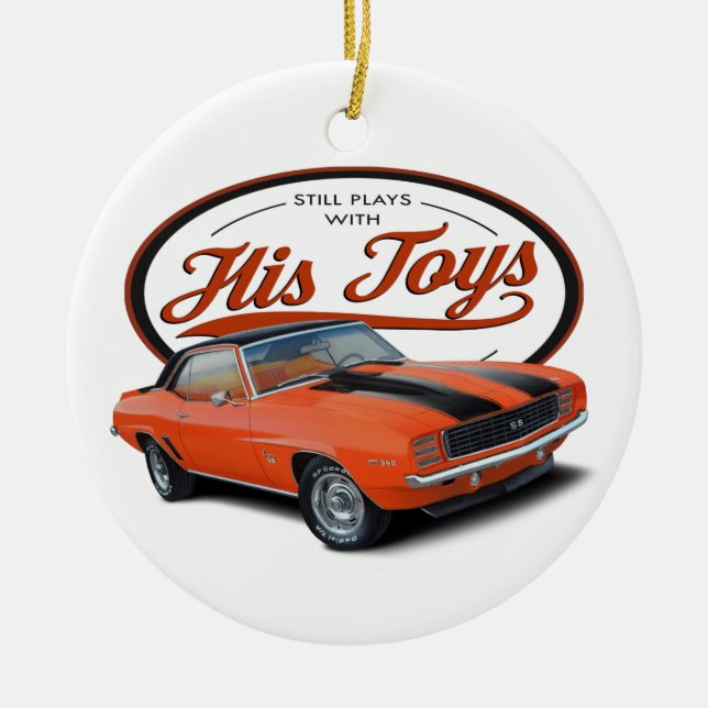 Still Plays with Toy Cars Ceramic Tree Decoration (Front)
