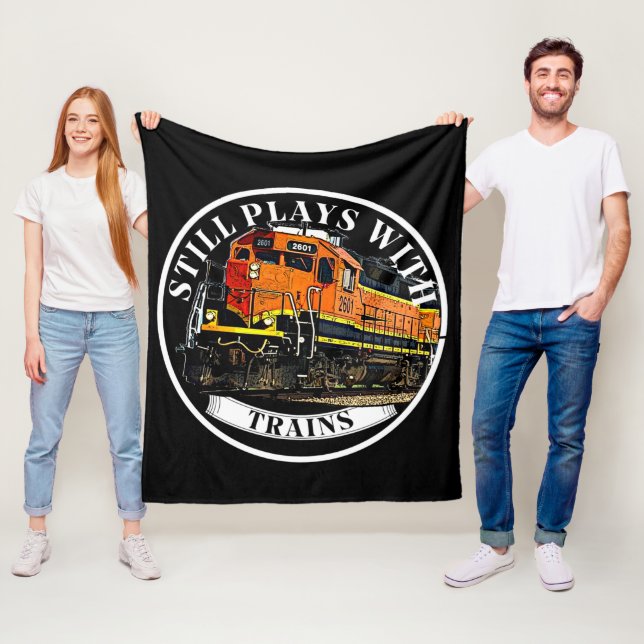 Still Plays with Trains Orange Black Diesel Train  Fleece Blanket (In Situ)