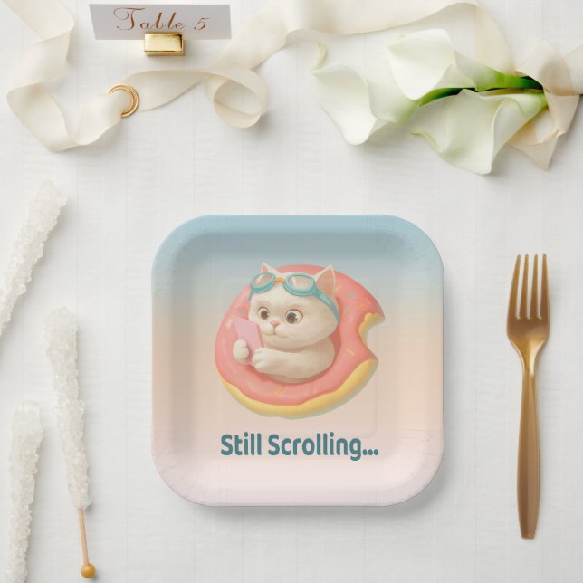 Still Scrolling: Funny Bao Bao Cat Donut Sticker Paper Plate (Wedding)