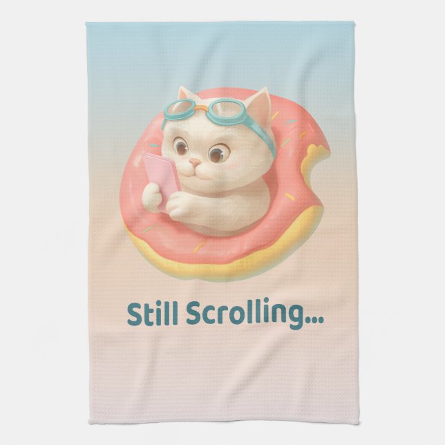 Still Scrolling: Funny Bao Bao Cat Donut Sticker Tea Towel (Vertical)