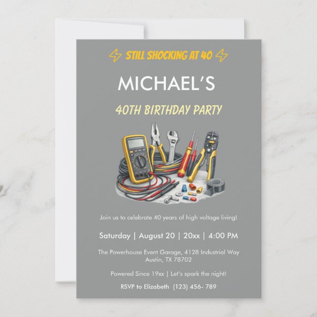 Still Shocking at 40 Electrician Birthday Party Invitation (Front)