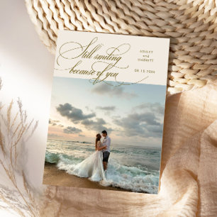 Still Smiling Elegant Wedding Photo Cream Thank You Card