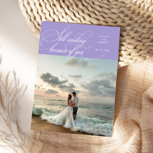 Still Smiling Elegant Wedding Photo Lilac Thank You Card