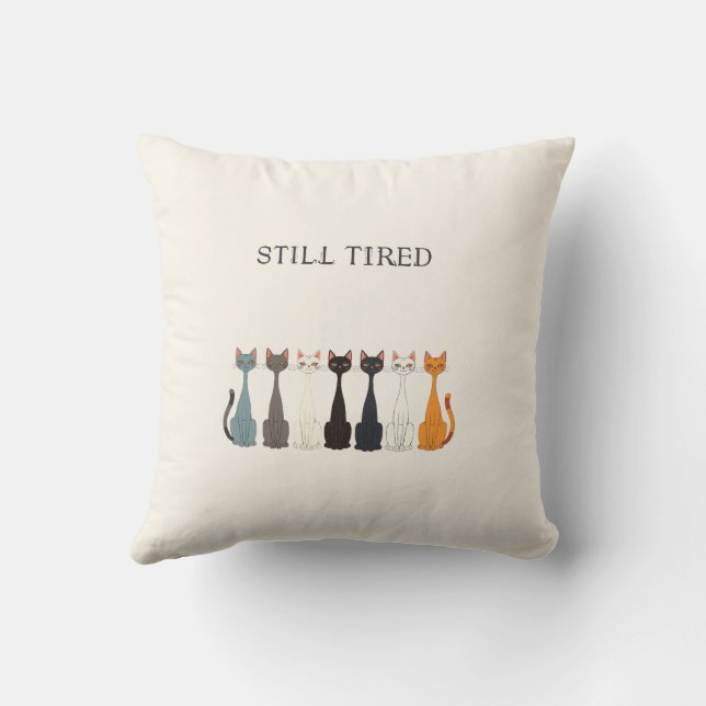 Still Tired Cats - Blue Cat Mom Graphic Reversible Cushion (Back)