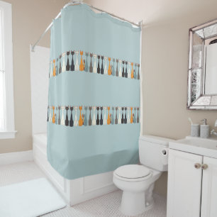 Still Tired Cats - Cat Mom Lover - Blue Graphic Shower Curtain