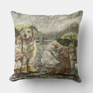 Still Together Whimsical Farmhouse Animals Rainy Cushion