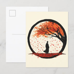 Stillness Zen Circle Autumn Falling Leaves Announcement Postcard