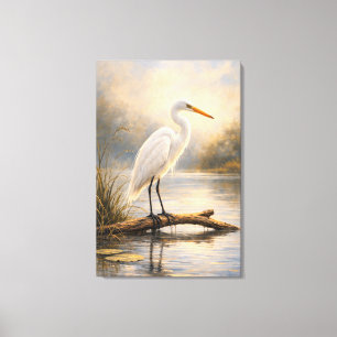 Stillwater Egret Coastal Wildlife Stretched Canvas Print