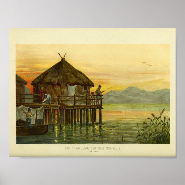 Stilt House Water Colour Sunset Print (Front)