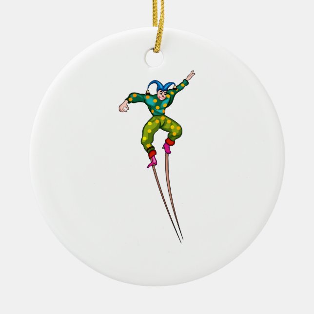 Stilt walking jester ceramic tree decoration (Front)