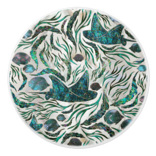 Stingray and Scat fish pattern Abalone Ceramic Knob