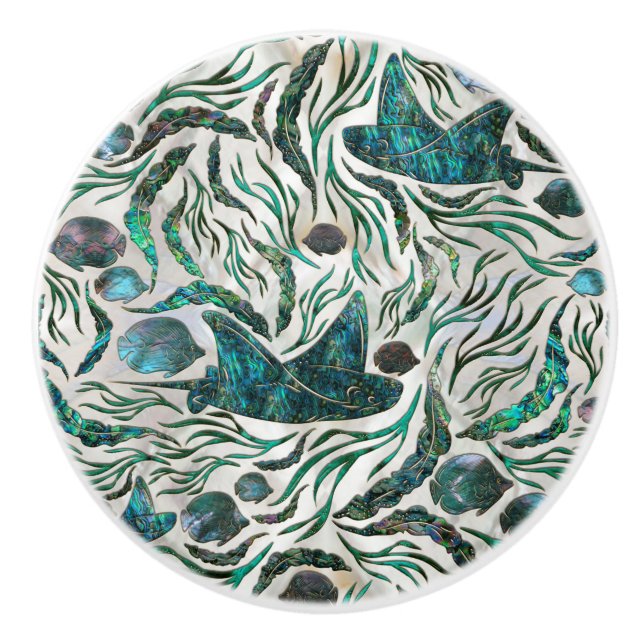 Stingray and Scat fish pattern Abalone Ceramic Knob (Front)