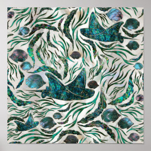 Stingray and Scat fish pattern Abalone Poster