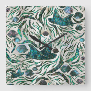 Stingray and Scat fish pattern Abalone Square Wall Clock