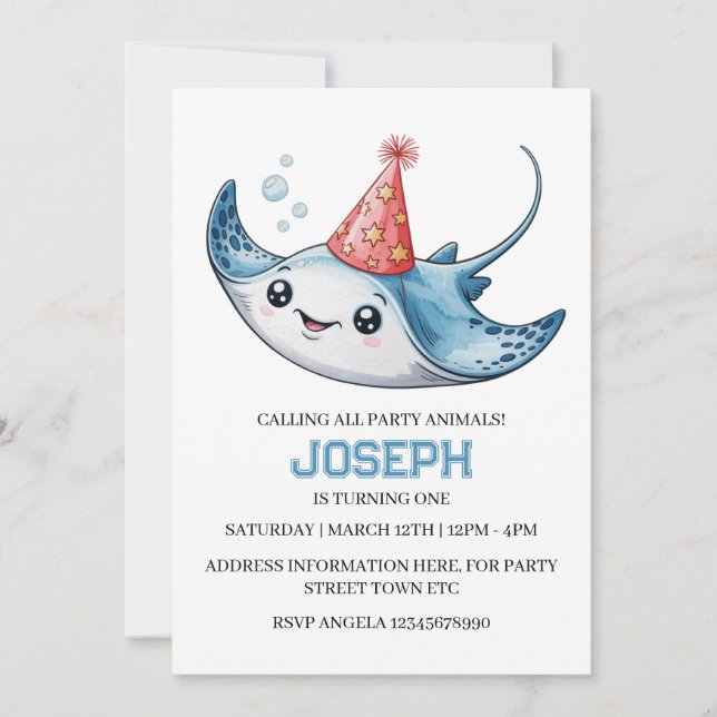 Stingray Birthday Party Invitation Invite Pool (Front)