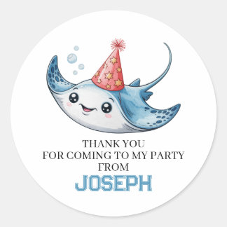 Stingray Birthday Party Thank you Classic Round Sticker