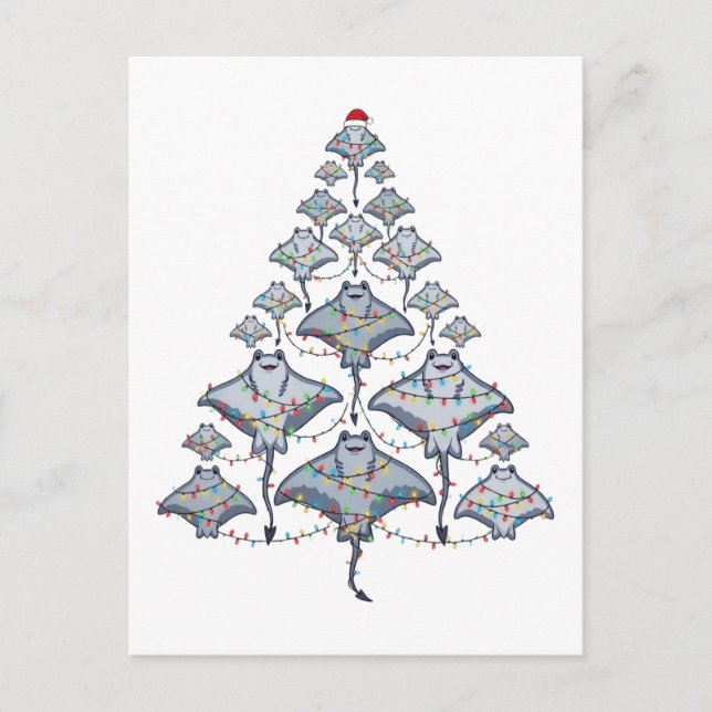 Stingray Christmas Tree Santa Hat Christmas Lights Postcard (Front)