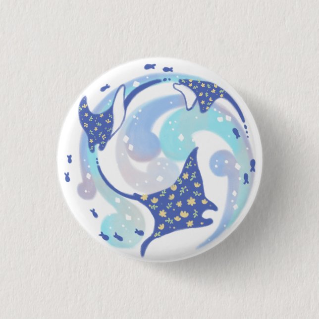 Stingray in Ocean Illustration 3 Cm Round Badge (Front)