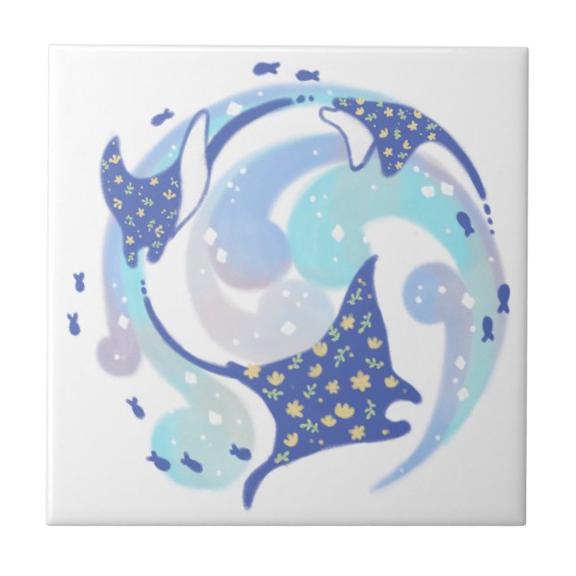 Stingray in Ocean Illustration Tile (Front)