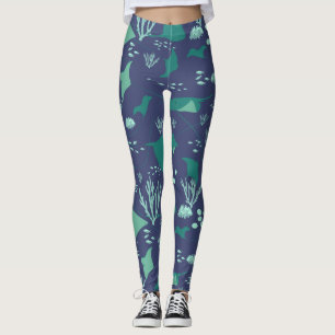 Stingray Marine Sea Life Deep Blue Pattern Leggings
