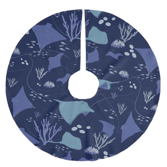 Stingray Underwater Blue Christmas Brushed Polyester Tree Skirt (Front)