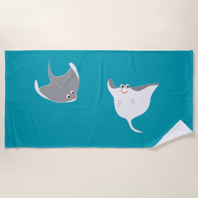 Stingrays Cartoon Beach Towel (Front)
