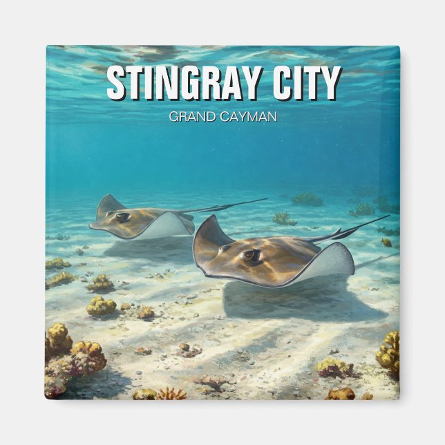 Stingrays in Grand Cayman Travel Magnet (Front)