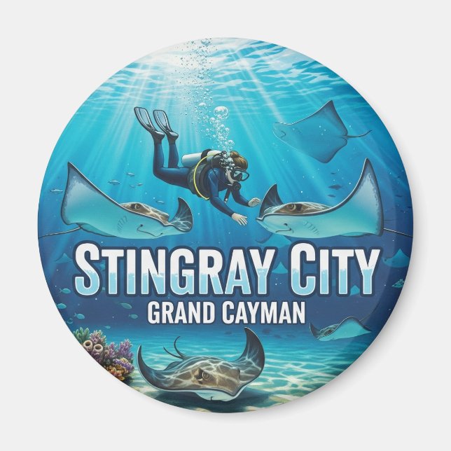 Stingrays in Grand Cayman Travel Magnet (Front)