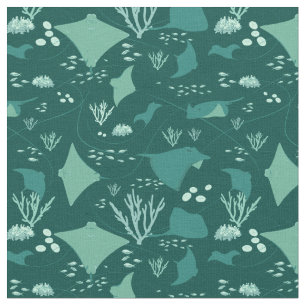 Stingrays Manta Rays Blue Underwater Pattern Fabric