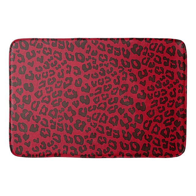 Stippled Cranberry Red Leopard Print Bath Mat (Front)