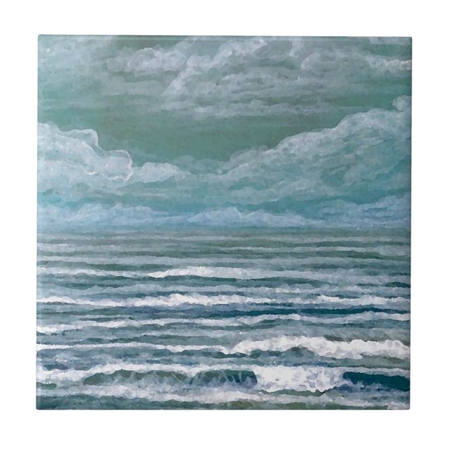 Stirred Up Sea Ocean Painting Beach Art Gifts Tile (Front)