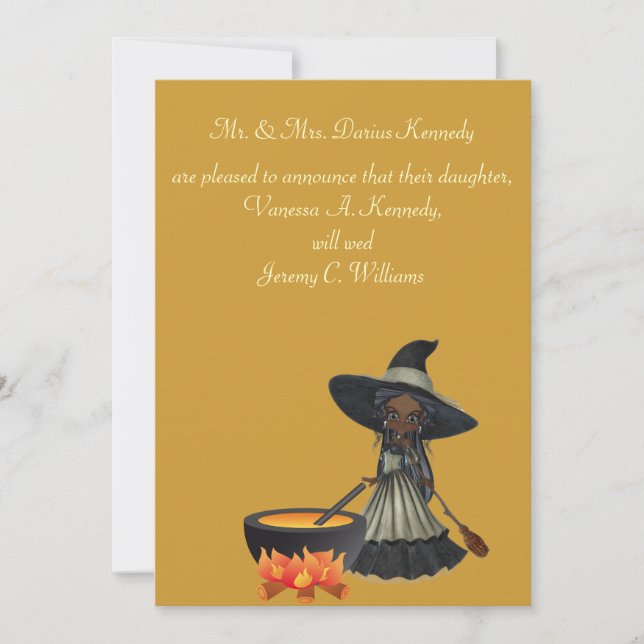 "Stirring Up a Wedding" - African American Witch Invitation (Front)