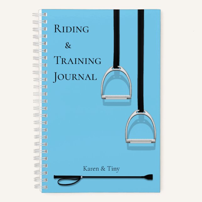 Stirrup Irons & Riding Crop Blue Medium Equestrian Notebook (Front)