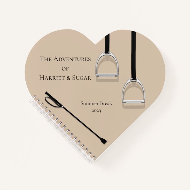 Stirrup Irons & Riding Crop Latte Equestrian Heart Notebook (Front)