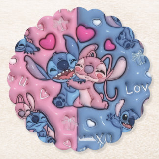 Stitch and Angel Romantic Hearts PapePaper Coaster