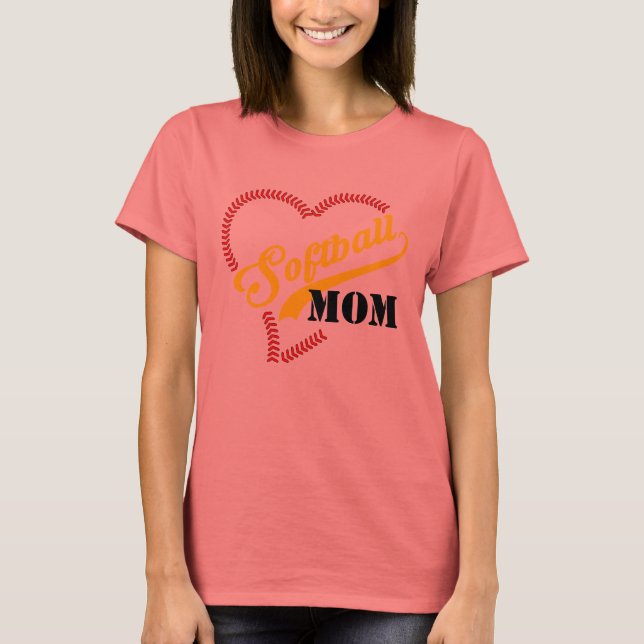 Stitch Heart Softball Mum Personalised Ringer TShi T-Shirt (Front)