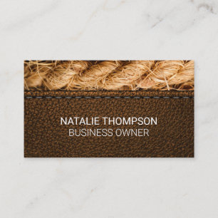 Stitched Brown Leather Rope Business Card