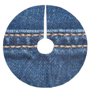 Stitched denim: closeup jeans texture. brushed polyester tree skirt