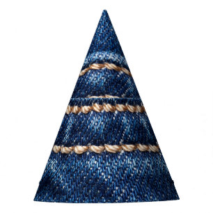 Stitched denim: closeup jeans texture. party hat