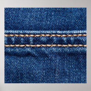 Stitched denim: closeup jeans texture. poster