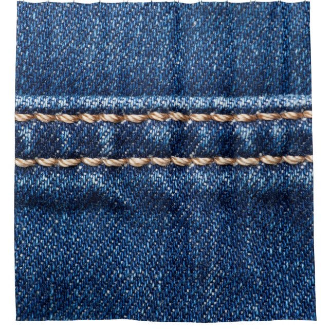 Stitched denim: closeup jeans texture. shower curtain (Front)