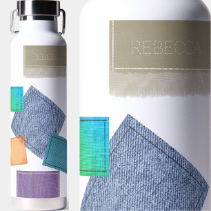 Stitched Fabric Patchwork Personalised Water Bottle