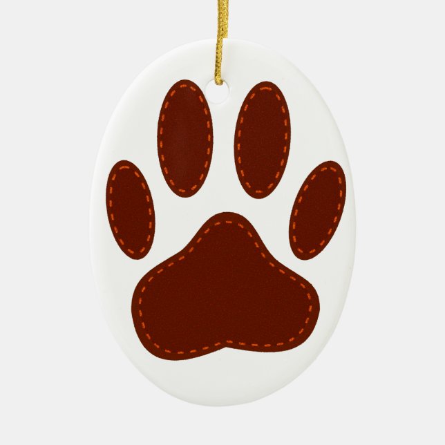 Stitched Felt Dog Paw Print Ceramic Tree Decoration (Front)