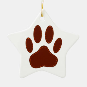 Stitched Felt Dog Paw Print Ceramic Tree Decoration