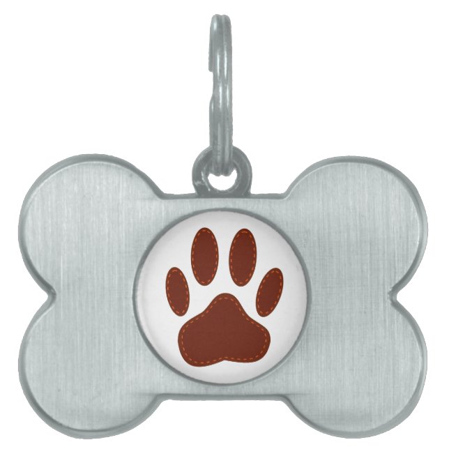 Stitched Felt Dog Paw Print Pet Name Tag (Front)